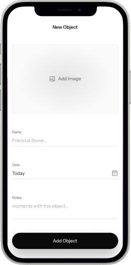 Anchor ‘New Object’ screen with an Add Image area and fields for name, date, and notes.