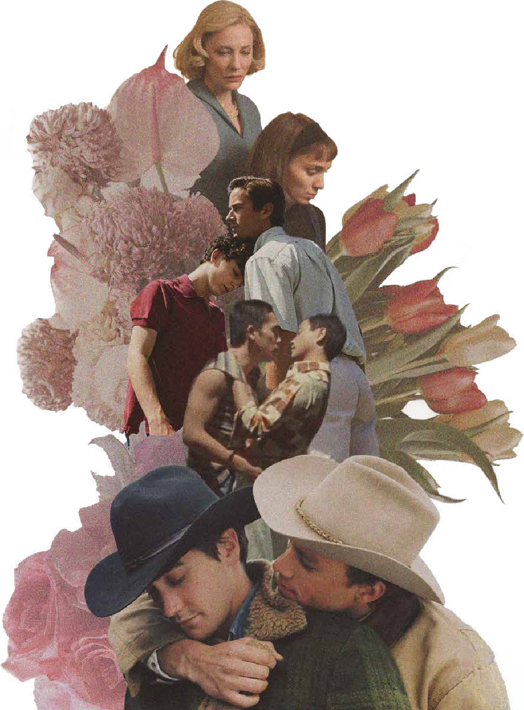 Film collage — flowers, characters