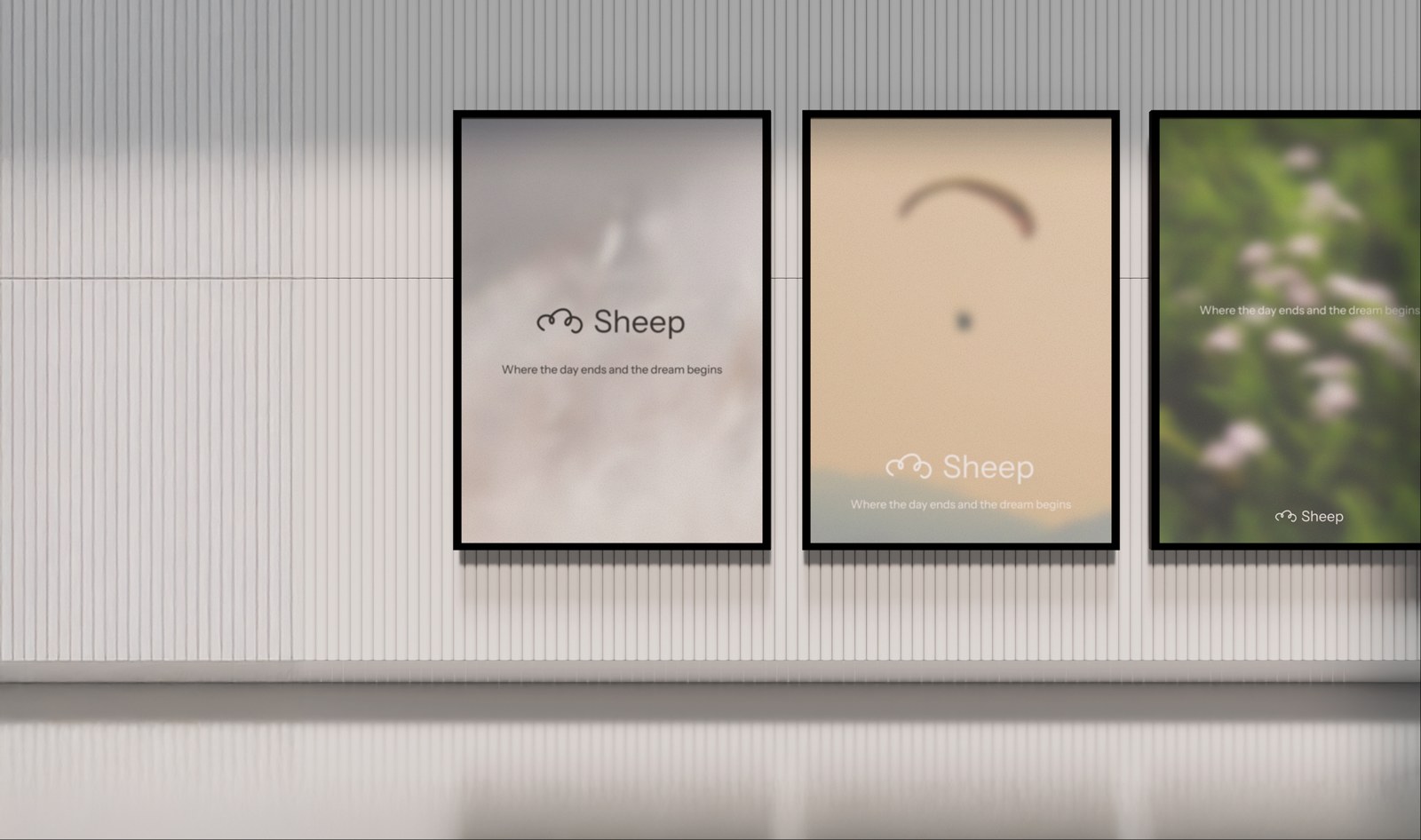 A series of three Sheep posters mounted on a wall