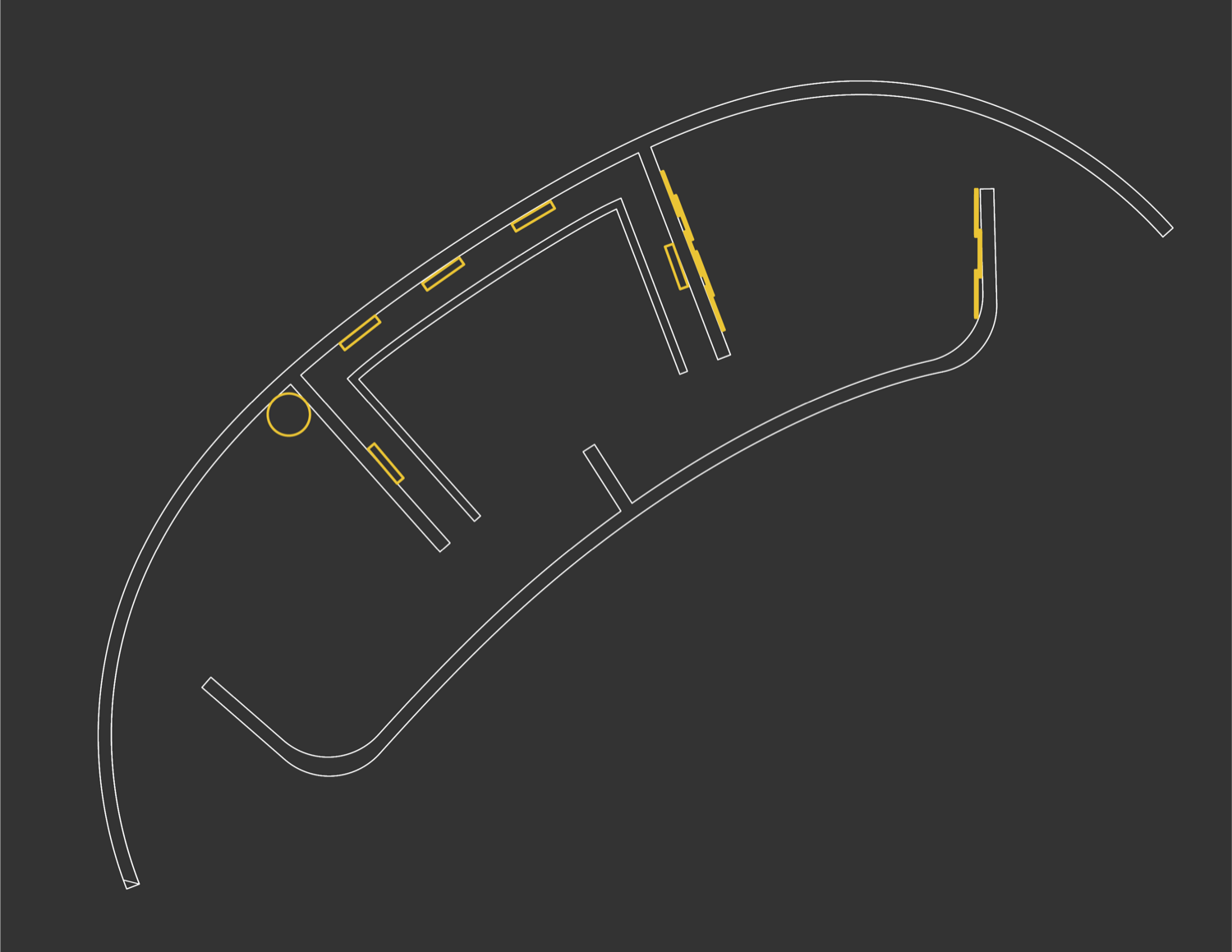 Floor plan — yellow lines mark each installation