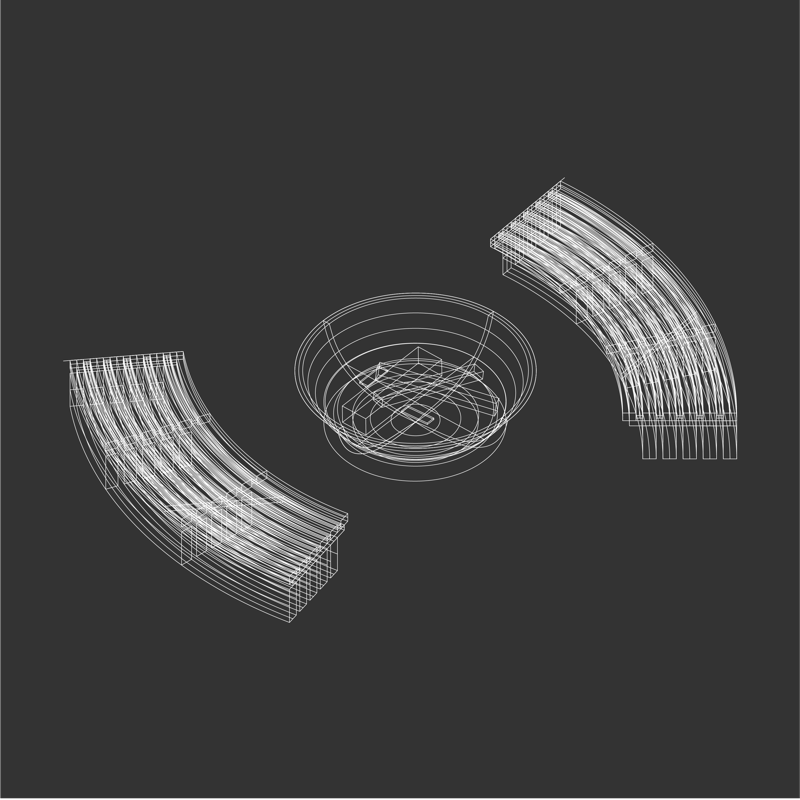 Group seating with firepit wireframe